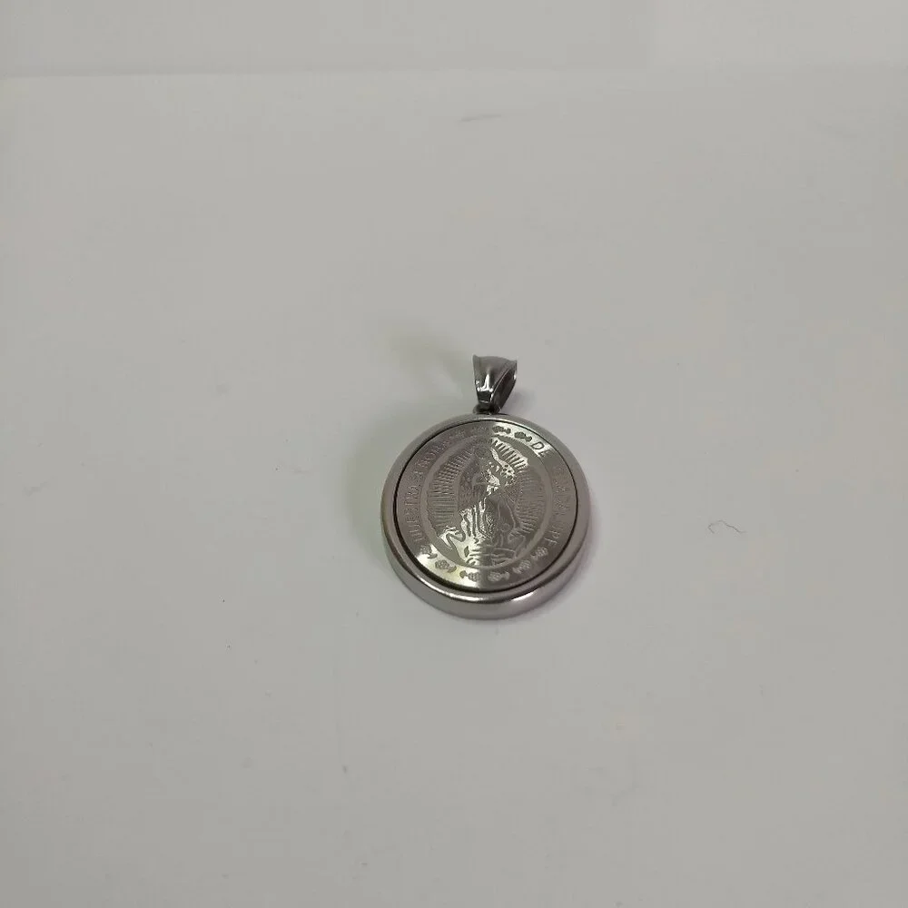 Nuestra Senora De Guadalupe Etched Oval Stainless Steel Pendant Religious Gift